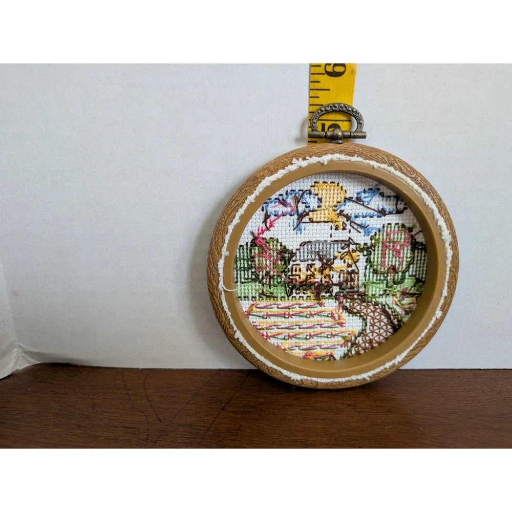 Country Church Cross Stitch, 4.75 inches, Faux Wood Hoop‎ Frame